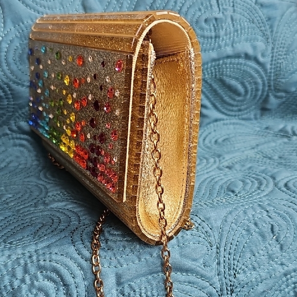 Kurt Geiger Gold Clutch with Party Rhinestones NWT - Picture 10 of 13